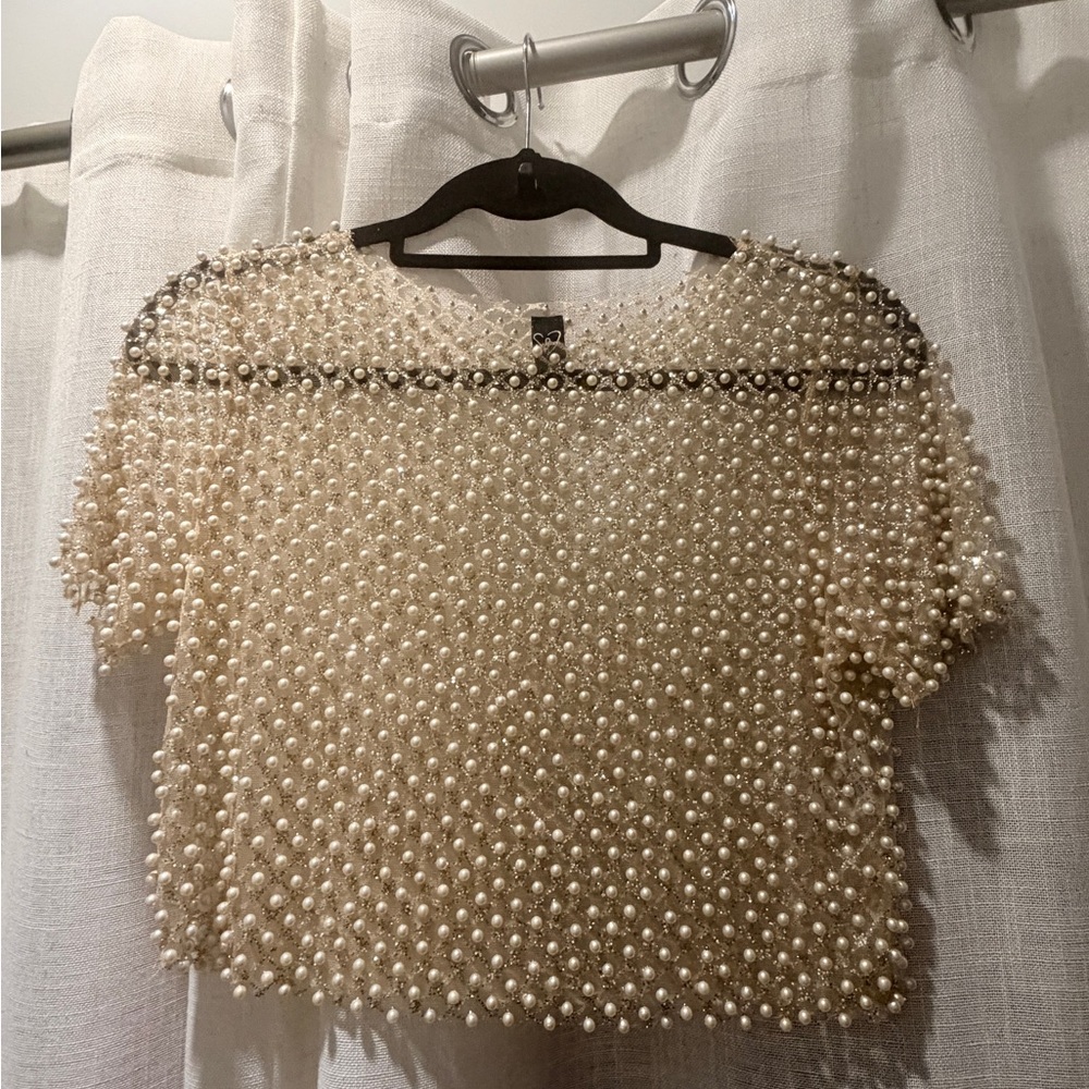Pearl Embellished Sheer Top